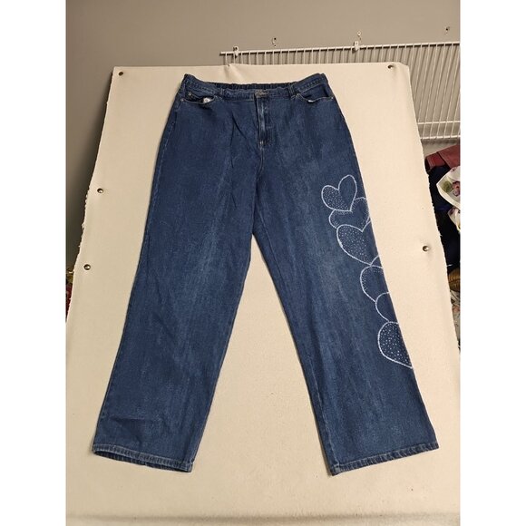 Vintage Quaker Factory Jeans Baggy XL  Womens Heart Embroidered Elastic Waist - Picture 1 of 7